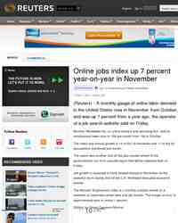 Online jobs index up percent year on: Reuters